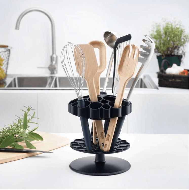 360° Rotating Lotus Design Cutlery Stand Utensil Holder Kitchen Organizer