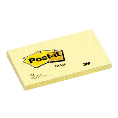 3M™ Post-It Notes 655, 3" x 5", Yellow, 100 Sheets/Pad
