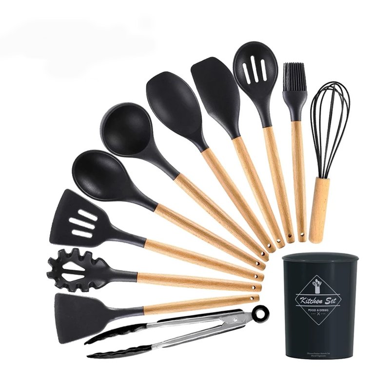 12pcs Silicone Spoon Set with Plastic Holder