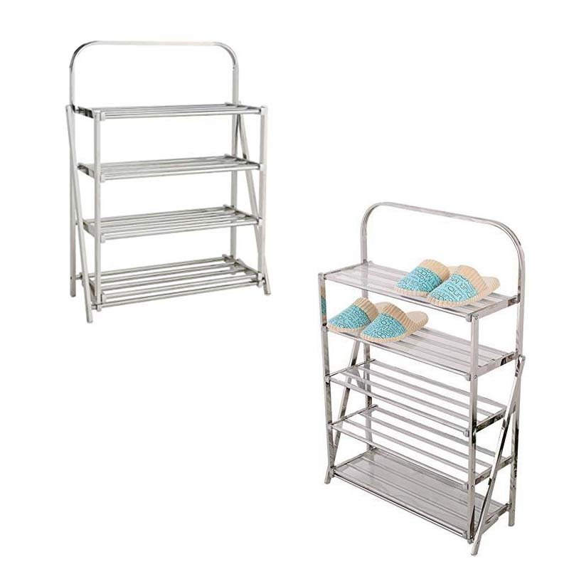Foldable Stainless Steel Shoe Rack - 4 Layer