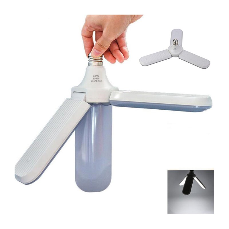 Foldable Three-Leaf Light Fan Blade with LED Light Bulb 220V B22
