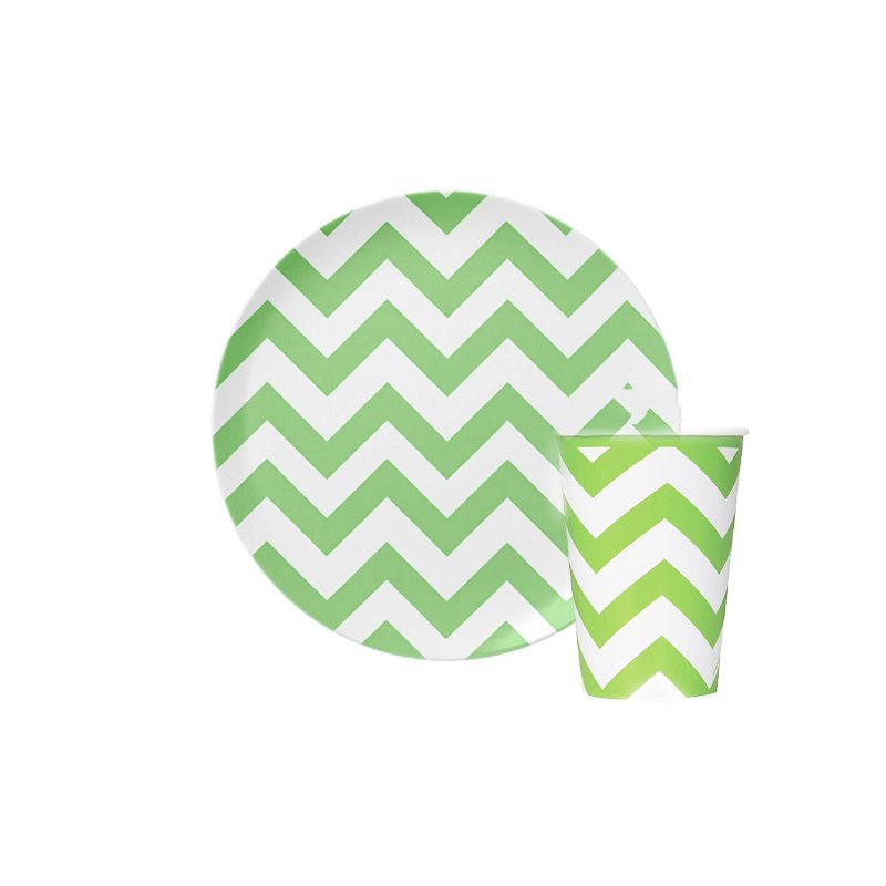 Paper Plates With Cups - Green