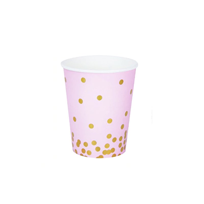 Papers Plates With Cups - Pink and Gold dots