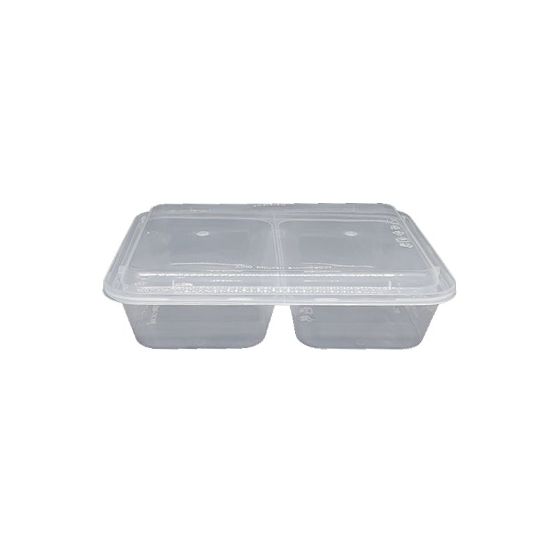2 Compartment Plastic Food Container with Lid 1200ml - 5Pcs Pack