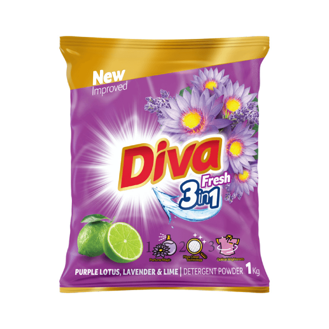 Diva 3in1 Fresh Purple lotus, Lavender & Lime Detergent Powder 1kg