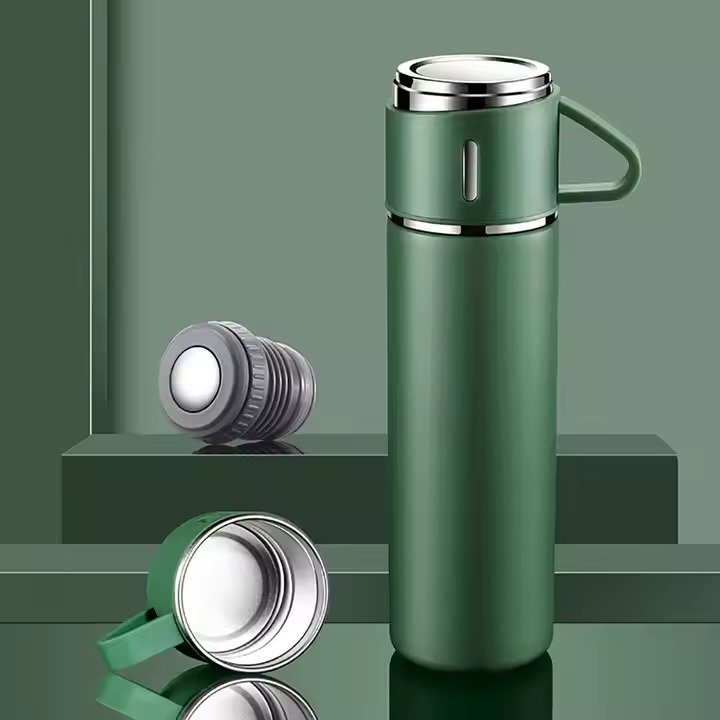 Vacuum Flask Bottle Set with 3 Stainless Steel Cups Combo 500ml